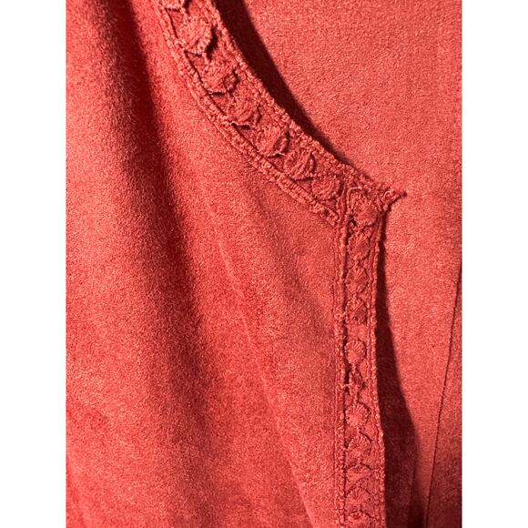 Davi & Dani Faux Suede Kimono Cardigan Boho Fringe Crochet Lace Rust NEW Size L - Picture 5 of 15